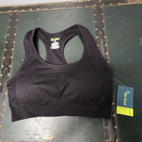 TEK GEAR Workout Bra Women's Sz Medium Black Low Impact Sports Bra Racerback NWT - Picture 2 of 5